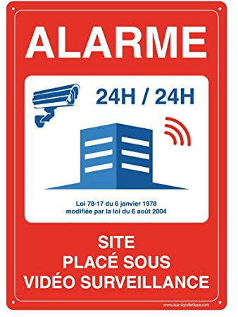 AUA SIGNALETIQUE - Panneau Prépercé (4 Trous) avec Angles arrondis - PVC Rigide 1.5 mm - (300x420 mm, Alarme Site sous vidéo Surveillance)