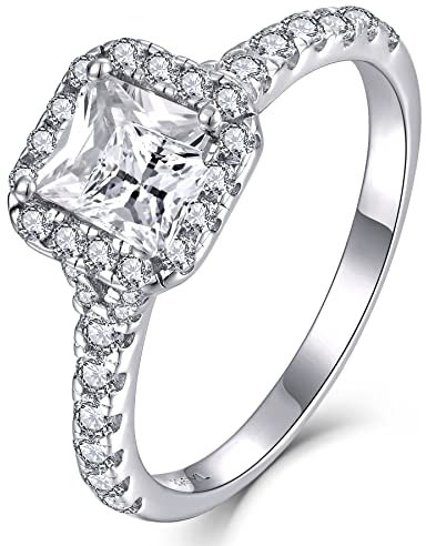YL Verlobungsring 925 Sterling Silber Schliff 5A Quadrat Zirkonia Prinzessin Ring Solitaire Band Schmuck Geschenk für Damen(Größe 52)