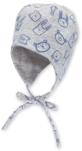 Sterntaler Baby Jungen Mütze Baby Wende Tiergesichter/Uni Mütze - Mütze Baby - aus Jersey mit Eseln und Bindeband - mehrfarbig, 47