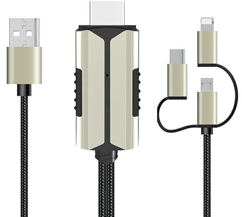 3 in 1 HDMI Cable Adapter Digital AV Sync Screen output Converter HDTV Connection Monitor Projector 1080P Type C, Micro, iPhone to TV HDMI for iPhone, iPad, Samsung, IOS, Android