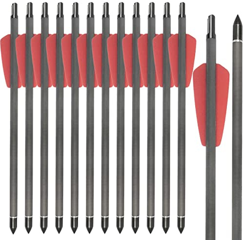 WANVZME 12 Stück 7,5 Carbon Armbrust Bolzen Pfeile für Mini Armbrust Jagd und Zielpraxis,15 Armbrustbolzen Armbrustpfeile mit 2 Flügel schraubel Ersatz Pfeilspitze Spitze