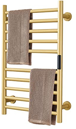 DUDYP Gold Heated Towel Warmer Radiator Bathroom Accessories, Built-in Timer Temperature Control 10 Bars Electric Heated Towel Racks for Bathroom, Stainless Steel Towel Warmer Drying Rack, (Hardwired)