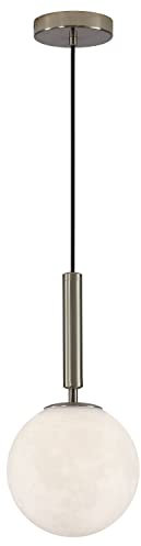 KCO Lighting 1-Licht Acryl Globe Pendelleuchte Sand Nickel Einzelne Hängeleuchte Mitte Jahrhundert Modern Verstellbar Hängende Deckenleuchte Fixture für Küche Insel Esszimmer (Silber)