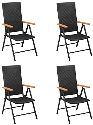 vidaXL 4X Gartenstuhl Klappstuhl Hochlehner Stuhl Stühle Gartenstühle Klappstühle Balkonstuhl Terrassenstuhl Gartenmöbel Poly Rattan Schwarz