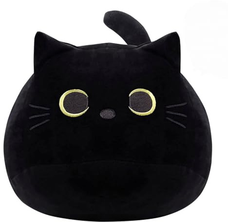 2Pcs Kawaii Cat Plush Toy, Black Fat Cat Pillow, Anime Plushies Stuffed, Adorable Hugging Sleeping Decoration for Kids Birthday Valentines (Fat)