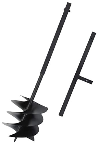 WIFESE Broca de tierra con mango, broca de gasolina para taladro, jardín, suelo, suelo, taladro, taladro, taladro en espiral, taladro manual, taladro de acero negro con tornillos, diámetro de espiral