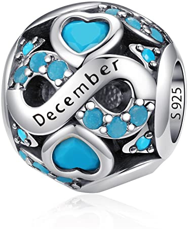 LNQOBU Birthstone Charms für Europäische Armbänder Halskette, 925 Sterling silber Openwork Perlen Liebesherz Anhänger,Geburtstagsgeschenke für Frauen