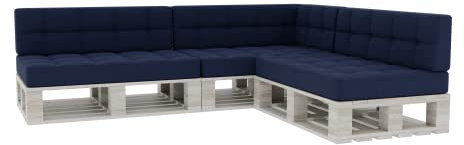 Gutekissen® Palettenkissen Gesteppte Kissen mit Knöpfen, Palettenauflagen Sitzkissen Rückenlehne Gesteppt PFG 3xSet (Sitzkissen 120x80 +Rückenlehne 120x40), Navy Blau