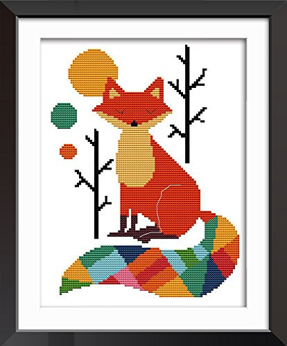 Leczany Kreuzstich-Set zum Selbermachen: komplettes Sortiment an vorgedruckten Startersets für Anfänger –Siebenfarbe Fuchs 28x38cm