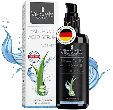 Vitavelle Hyaluron Serum hochdosiert - Aloe Vera Serum für Gesicht - Anti Aging Feuchtigkeitsserum für glatte, weiche, ebenmäßige Haut - Hyaluronsäure Serum - Gesichtspflege