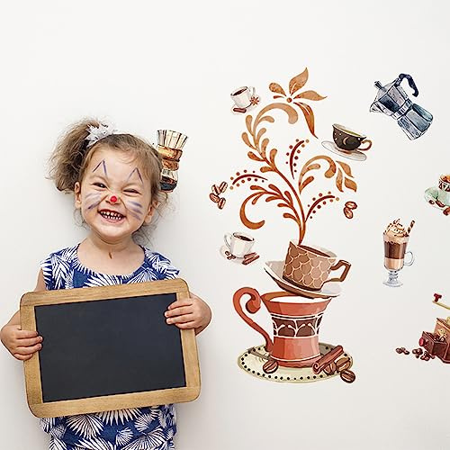 SUPERDANT Bunter Kaffee Wandaufkleber Kaffeebohnen Wandsticker Kaffeemuster Wandkunst Abnehmbarer Wandtattoo Vinyl Wandsticker Für Kinderzimmer Kinderzimmer Dekoration