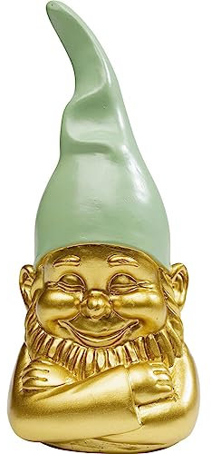 Kare Design Deko Figur Zwerg Gold/Grün, Deko Objekt, Dekoration für Wohnzimmer, Schlafzimmer, Büro, Regale, Gartenzwerg, Accessoire, 21x10x9 cm (H/B/T)