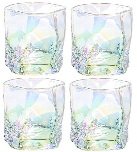 Whiskeygläser Wasser Gläser 4er Set, Kristall Gläser Set 200ml Wassergläser Set, Trinkgläser Set Saftgläser Set Cocktailgläser, Transparent Gläser Für Saft, Wasser, Cocktails, Kalte Getränke (Farbe)