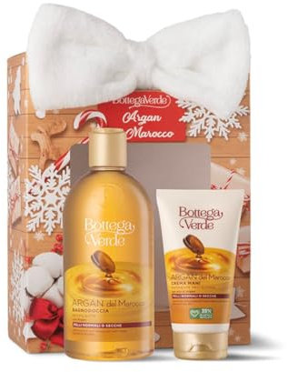 Bottega Verde - Argan, Confezione Regalo Bagnodoccia 400 ml, Crema Mani 75 ml e Fascia Beauty, in un Elegante Cofanetto, Idea Regalo