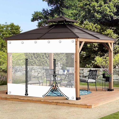 Outdoor Clear Waterproof Tarp Curtains,White Transparent Tarpaulin Side Panels With Grommets,Pergola Patio Gazebo Porch Carport Rain Curtains,Pvc Tarpaulin With Zipped Door,L×H-4×2.3m(13.1 * 7.5m)