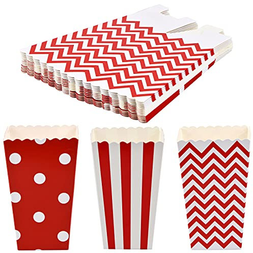 15 Stück Popcorn Boxen Papier, Candy Container Klein, Rot Weiß Snack Boxen, Popcorntüten, Klassischen Popcorn Becher für Fritten Keks Kinoabende
