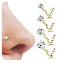 YADOCA 4 Stück 14K Gold 20G Nasenpiercing Chirurgenstahl Nasenpiercing Stecker Zirkonia Gerade Schraube L-Förmiger Nasenstecker 1,5/2/2,5/3 mm