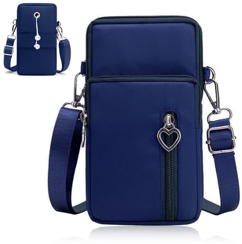 KUIZHEN Handytasche zum Umhängen, Handy Tasche, Nylon Crossbody Bag Multifunktionale Handytasche mit Vielen Fächern Verstellbarer Schultergur Handy Schultertasche 20x11cm Blau
