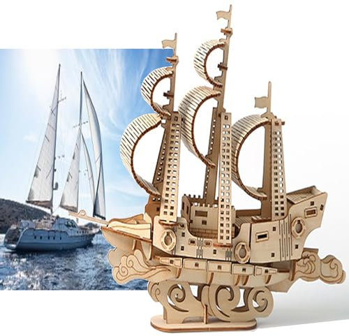 WDEC Puzzle 3D Modello in Legno per Adulti, Fai da Te Modellini da Costruire per Adolescenti e Adulti, Natale e Capodanno, Magnifico Arredamento Della Maison（Barche a vela）