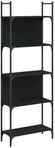 vidaXL Bücherregal, Regal mit 5 Böden, Bücherschrank Standregal für Wohnzimmer Büro Schlafzimmer, Lagerregal Aktenregal, Schwarz Holzwerkstoff