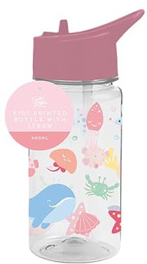 PRISTINE ENTERPRISE KIDS WATER BOTTLE WITH STRAW-FLIP NOZZLE-BPAFREE-CARRY HANDLE-SCREW ON LID- 400 ML-RAINBOW-UNICORN-SPACE-DINOSAURS ASSORTED DESIGNS (SEA LIFE)