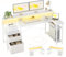 BEXEVUE L-förmiger Schreibtisch mit Steckdosen LED – 165x80cm Moderner Eckschreibtisch 2 Schubladen, Umkehrbare Ablagen, Großer Monitorständer, Corner Gaming Tisch, Studium Arbeit Zuhause Schlafzimmer
