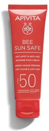 Apivita Bee Sun Safe Crème Visage Défense Anti-Taches & Anti-Âge Spf50 50Ml - Avec Propolis, Algues Marines - Protection Uv/Ir & Protection Contre La Lumière Bleue - Combat Les Rides & Les Taches.