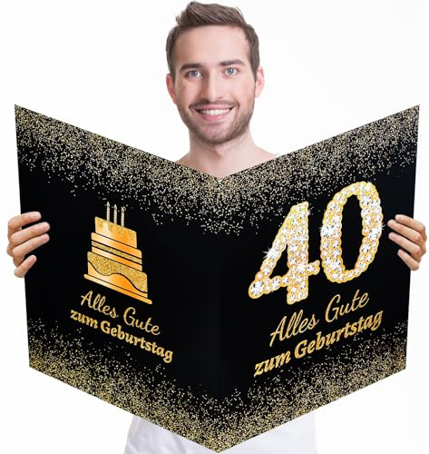 Yibat Geburtstagskarte 40 Groß Happy Birthday Grußkarte Geburtstag Glückwunschkarte Gästebuch Gastposter für Männer Frauen Geburtstag Partydeko