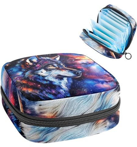 Anna Cowper Nebula Wolf Damenbinden-Aufbewahrungstasche, feminin, Menstruationstassen-Beutel, Stillunterlage, Tamponbeutel, tragbare Perioden-Tasche für Frauen, Teenager, Mädchen, Geschenke