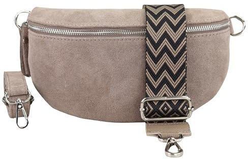 BLADE Bauchtasche Damen, Handgemachte Wildledertasche, Crossbody Bag, Gürteltasche Echtes Leder mit 2 abnehmbaren/verstellbaren Breiten Gürteln, Umhängetasche aus Italien, Geschenk für Sie -Taupe