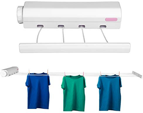 Tendedero Retráctil, Líneas Múltiples Tendedero Telescópico Secado De Ropa Colgador De Cuerda Interior Exterior Montado En La Pared Longitud Ajustable Colgar Lavandería(4 Cuerdas)