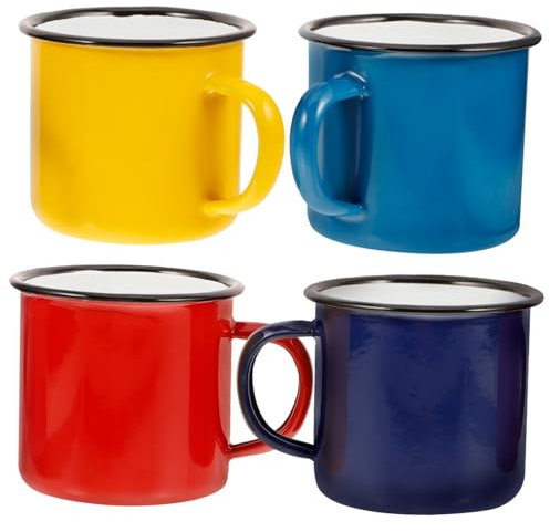 BCOATH 4stücke Emaille Wasserbecher Vintage Retro Kaffeetasse Teetasse Campinggeschirr Emaillebecher Getränkebecher Bruchsicher Fassungsvermögen Für Heiße Und Kalte Getränke
