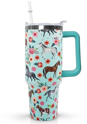 Ceovfoi Trinkbecher mit Griff, 1,2 l, Edelstahl, Isoliert, Kalt- und Heißgetränke, Zuhause, Grillen, Reise, Pferdeparty, Neuheit, Wiederverwendbar, Weihnachten, Tumbler, Becher