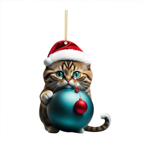 Katze Christmas Decorations Weihnachtsdeko Lustiger 2D-Acryl-Weihnachtsbaumschmuck Katze Lustiger Weihnachtsanhänger Geschenk (C,ONE Size)
