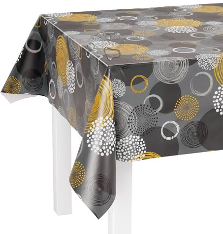 LILENO HOME Tischdecke abwaschbar als Meterware 200x140cm (Schnittkante) in Swirl Grey Motiv - Wachstuchtischdecke wasserabweisend ideal als Tischtuch o. Tischläufer für Bierzeltgarnitur