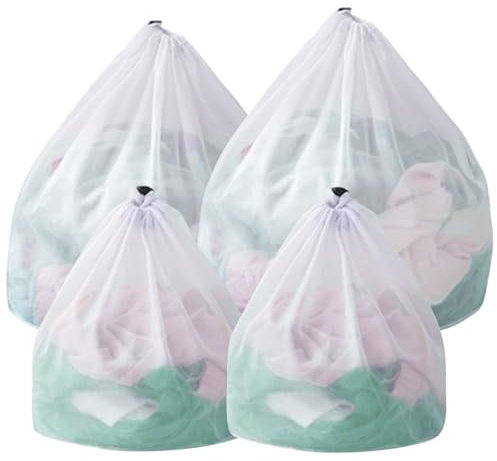 4 Pcs Drawstring Mesh Laundry Bag, Mesh Laundry Bag for Washing Machine, Reusable Durable Washing Machine Bag, 2 Extra Large Laundry Bags for Washing Machine and 2 Small Washing Machine Bag for Cloths