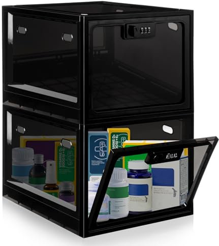 chefeggukk Medicine Lock Box with Code, 12.6L Large Lockable Storage Box for Medication, Snacks, Phone, and Electronics - BPA-Free, Clear Design with Charger Holes for Home, Office, Dorm, and Fridge