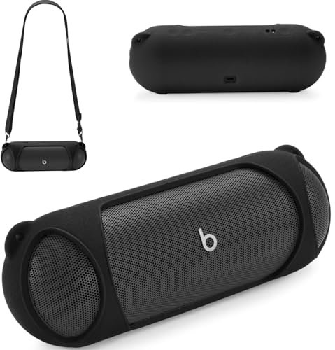 Ferbao Silicone Case for Beats Pill 2024,Travel Carrying Case with Shoulder Strap for Beats Pill 2024 Wireless Bluetooth Speaker (Black)