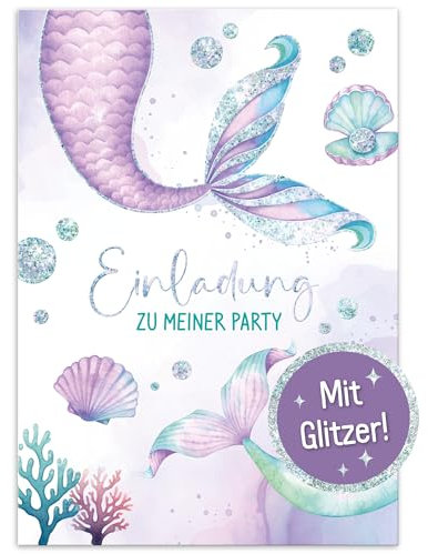 Häfft® Lernfreunde 12 x Einladungskarten Kindergeburtstag A6 Meerjungfrau Party-Einladungen für Kinder, Geburtstags-Einladungen - nachhaltig & klimafreundlich