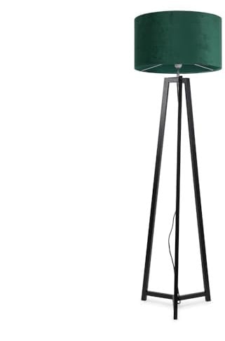 ValueLights | Black Wood Tripod Floor Lamp with Forest Green Velvet Drum Lampshade Living Room Light | Floor Lamps, Home Décor & Improvement Essential | Included LED Bulb