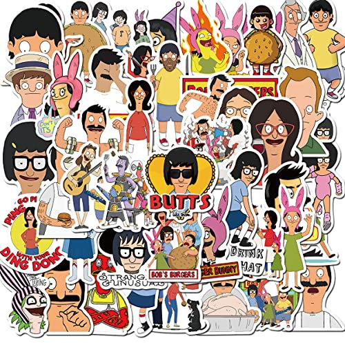 50 Stück Anime Bobs Burger Vinyl Cartoon Anime Aufkleber für Wasserflasche Laptop Cartoon Aufkleber