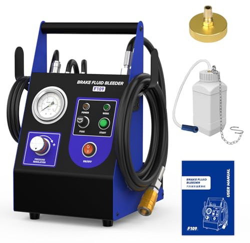 BELEY KFZ Bremsflüssigkeitswechselgerät Set,220V Pulsierendes Bremsenentlüftungsgerät mit einstellbarem Druckbereich 0,5-2,5 bar, 52mm Hauptzylinder-Adapter und Flüssigkeitsflasche