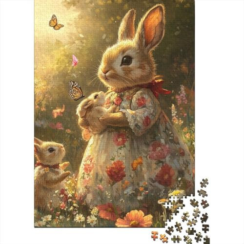 Osterpuzzle mit süßem Häschen und ergebenen Gläubigen, Heimdekoration, 100% recycelte Pappe, Puzzle für Kinder und Erwachsene ab 12 Jahren, 38 x 26 cm, 1000 Teile