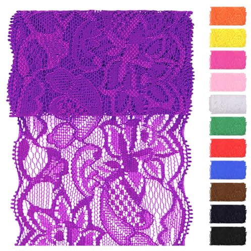 Swpeet, Nastro in pizzo elasticizzato da 5 iarde per 8 cm di larghezza, in tessuto di pizzo viola, nastro elastico per cucito, ideale per vestiti, fasce per capelli, creazione di bouquet da sposa e