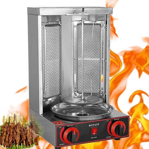 WEIMILOR Máquina para Hacer shawarma de Pollo casera, asador de mostrador, asador Vertical para Kebab, asador Turco para Doner Kebab y Pollo a Gas propano,Gas