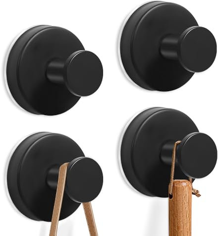 4PCS Black Suction Cup Hooks Stainless Waterproof, Large Suction Hook for Hanging,No drill Suction Heavy Duty Vacuum Adhesive Hooks for Shower Bathroom Kitchen Glass Door Window(Hang up to 22LBS)