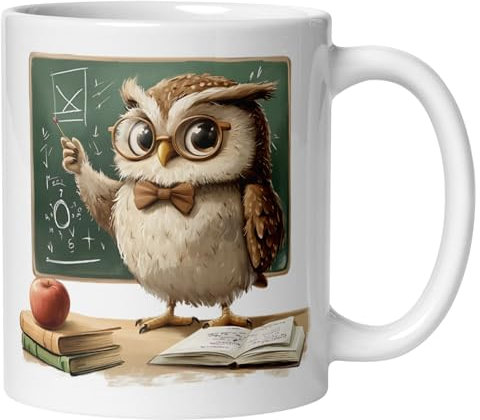 Tasse Eule | Eule Lehrer Motiv | Lustige Eulen Tasse mit Brille | Eulen Geschenk für Eulenliebhaber | Becher für Lehrer und Studierende
