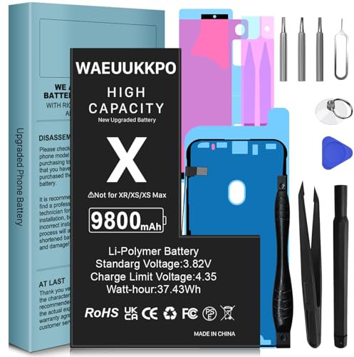 WAEUUKKPO Batterie pour iPhone X, Haute Capacité 2025 Batterie de Remplacement Compatible avec A1865 A1901 A1902 avec Kit d'Outils de Remplacement Complet