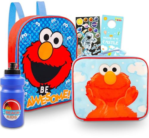 Elmo Mini-Rucksack und Lunchbox-Set – Bündel 27,9 cm Sesame Street Schultasche, Lunchtasche, Aufkleber, Wasserflasche, mehr | Elmo Mini-Rucksack für Kleinkinder, Mehrfarbig, Elmo Mini Backpack