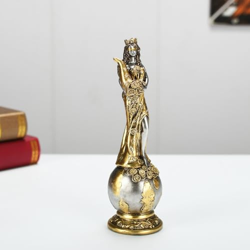 KalyZ@rts Fortuna Griechische Glücksgöttin Fortuna, Statue Mutter Fortuna Freya auf Globus, Skulptur, Heimdekoration, alte Rosmerta-Figur mit Füllhorn, Sammlergeschenk für Mythologie-Liebhaber, Gold